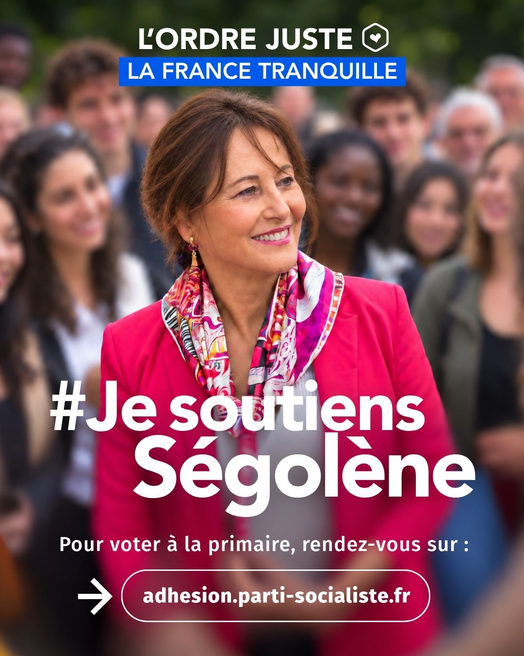 Visuel de soutien à Ségolène Royal, « Je soutiens Ségolène », avec le lien vers la plateforme de la primaire.